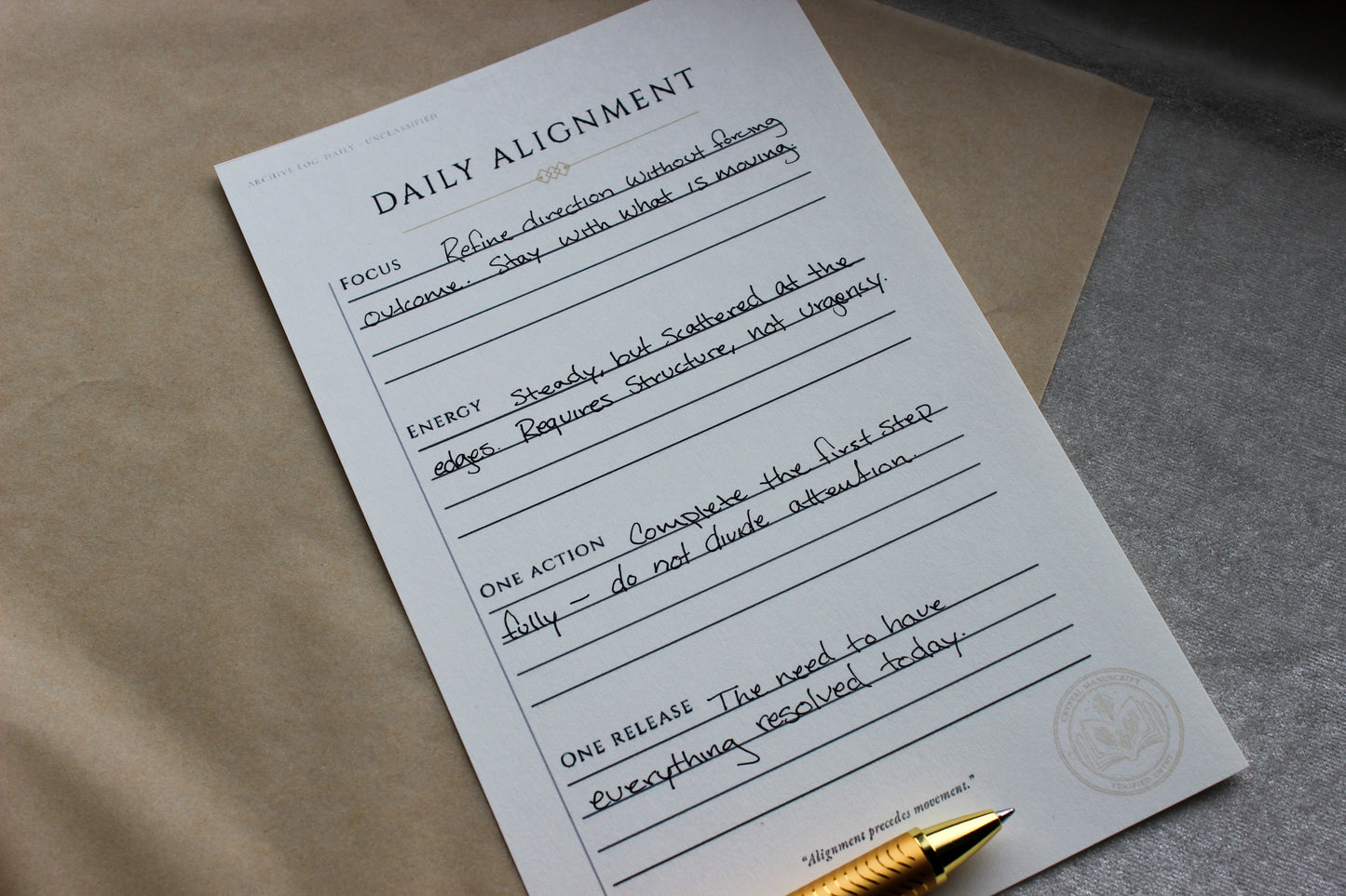 Daily Alignment archive-inspired notepad by Crystal Manuscript