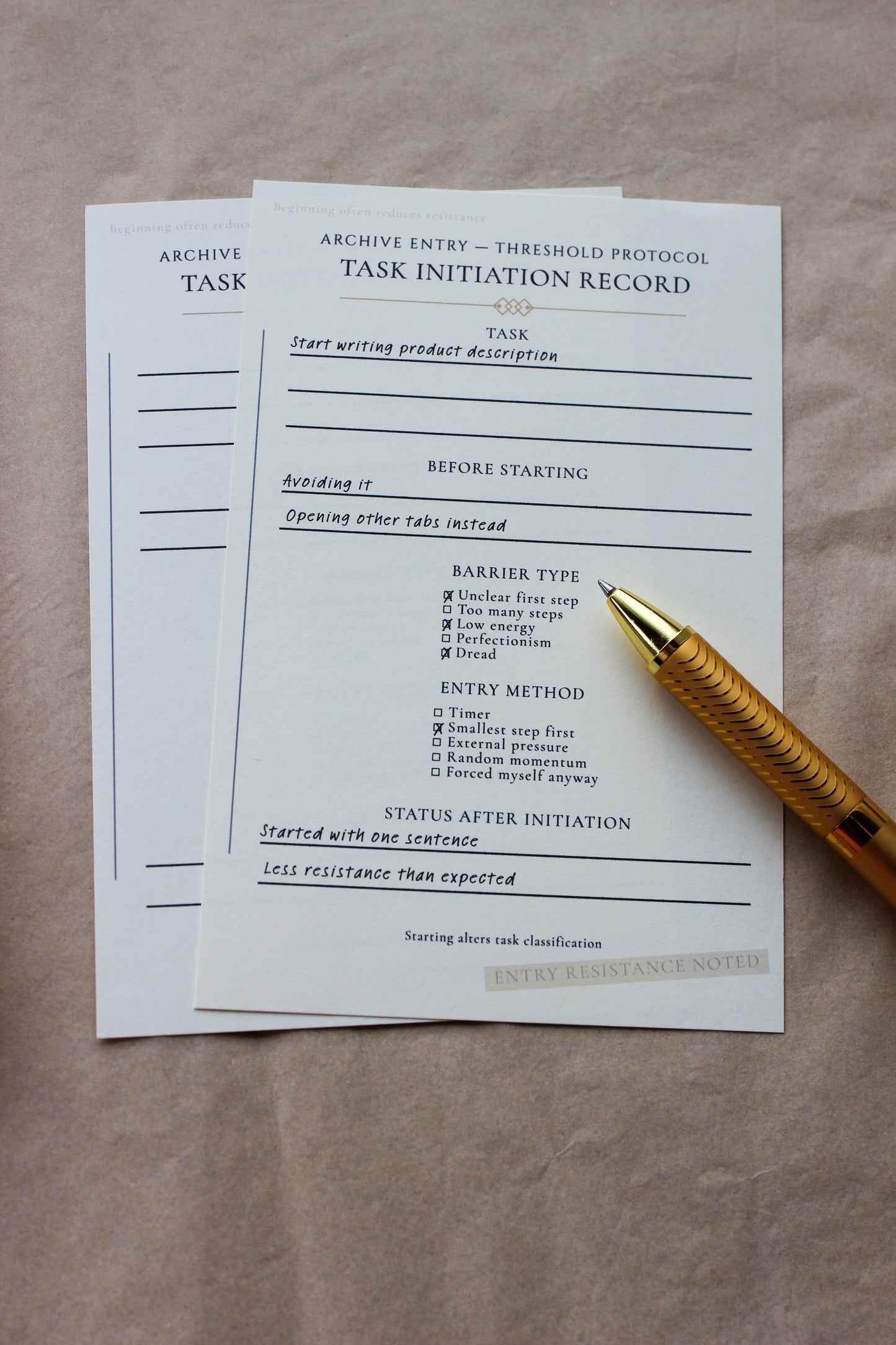 Task Initiation archive-inspired notepad by Crystal Manuscript