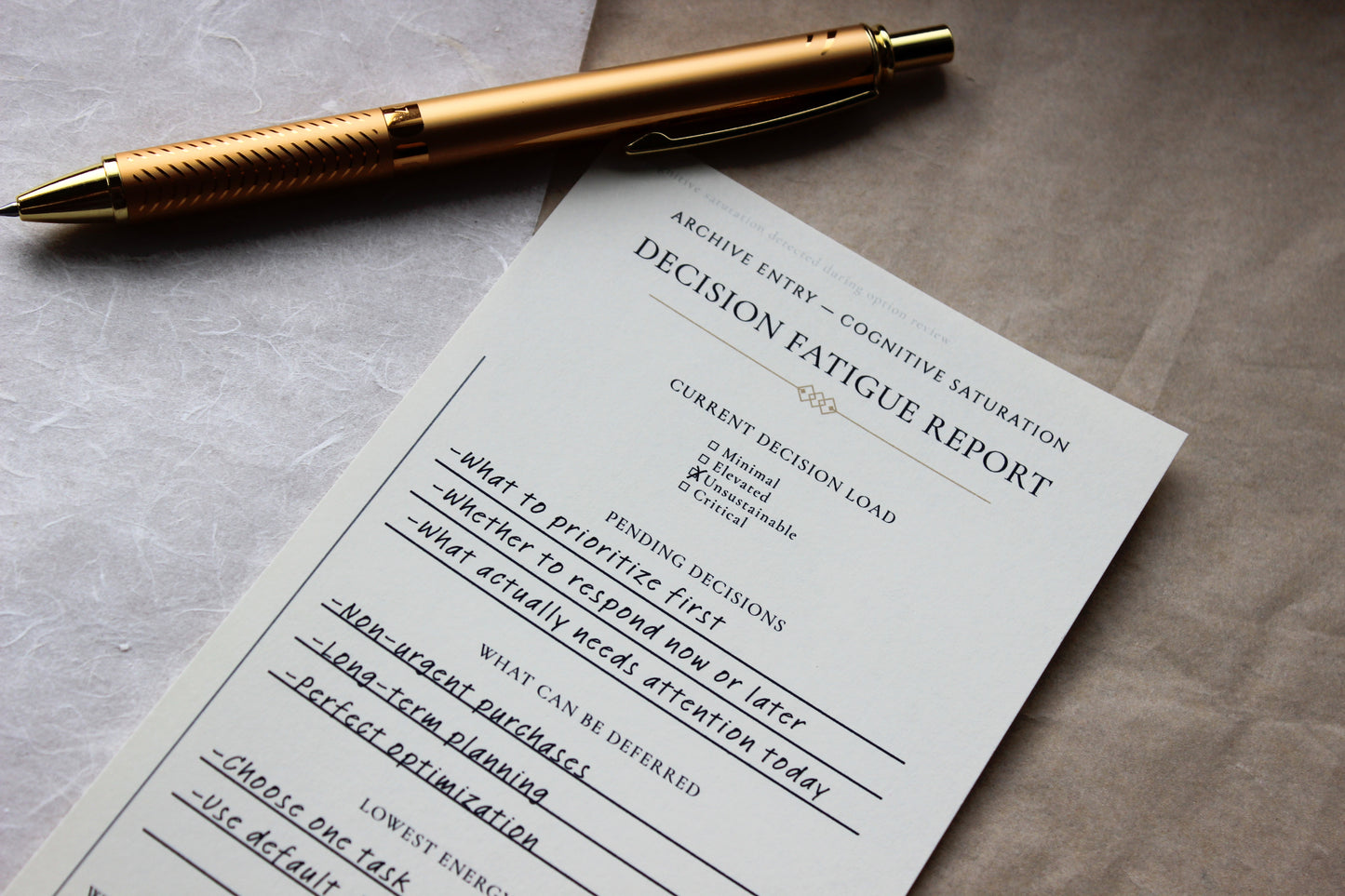 Decision Fatigue Report Notepad archive-inspired notepad by Crystal Manuscript