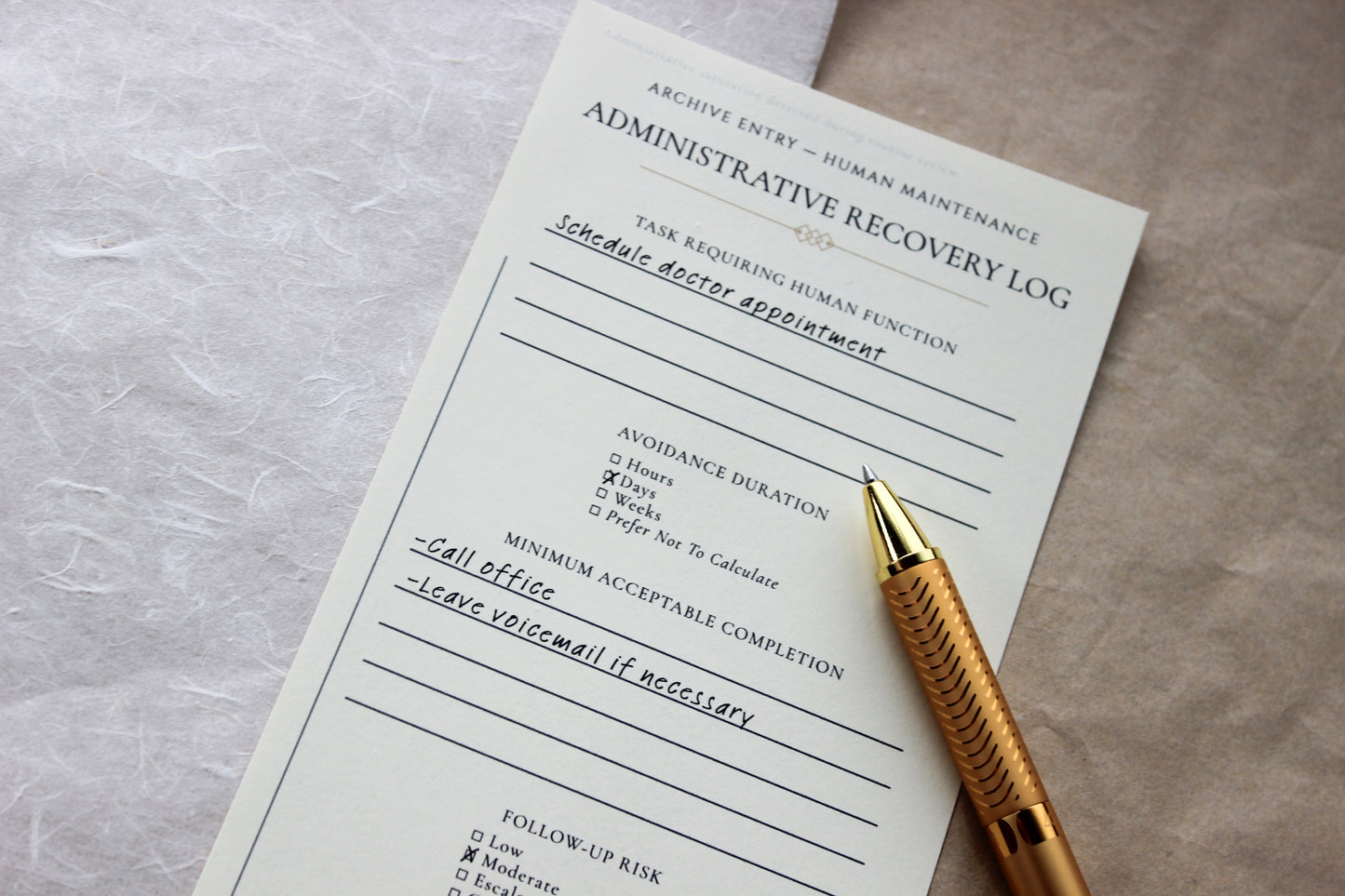 Administrative Recovery Log Notepad archive-inspired notepad by Crystal Manuscript