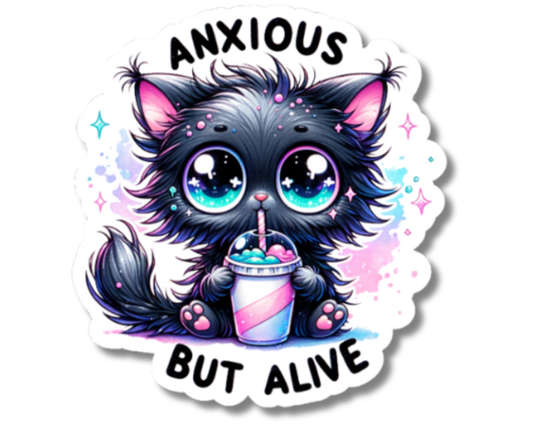 Cute Anxious Kitty Vinyl Sticker