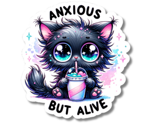 Cute Anxious Kitty Vinyl Sticker