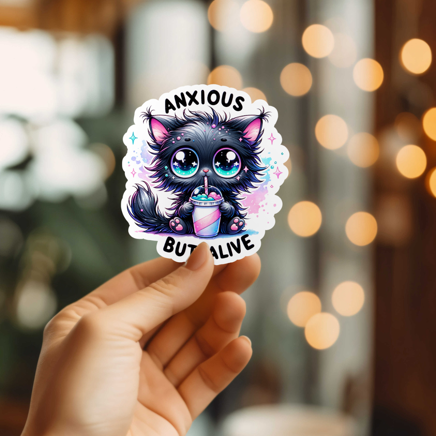 Cute Anxious Kitty Vinyl Sticker