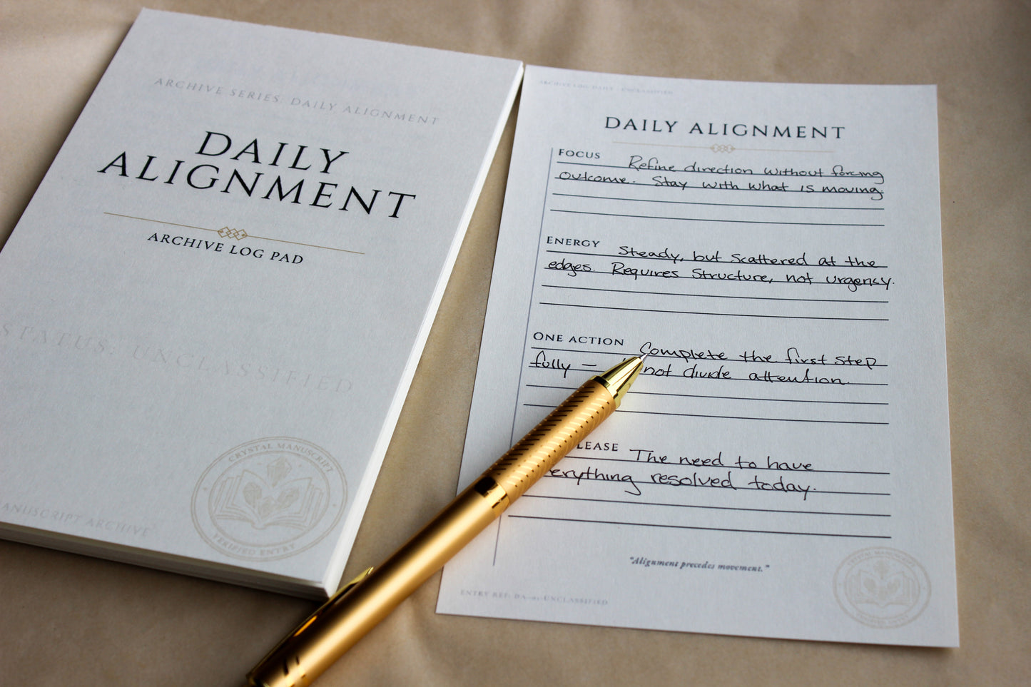Daily Alignment archive-inspired notepad by Crystal Manuscript