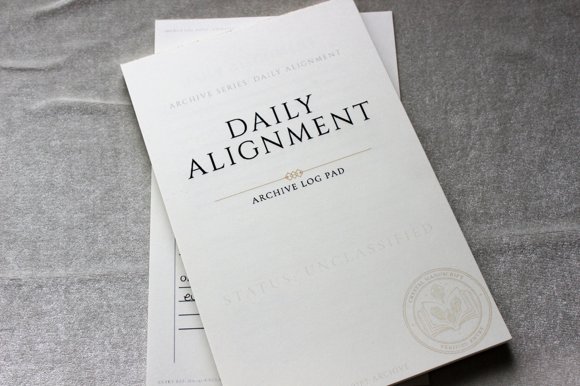 Daily Alignment archive-inspired notepad by Crystal Manuscript