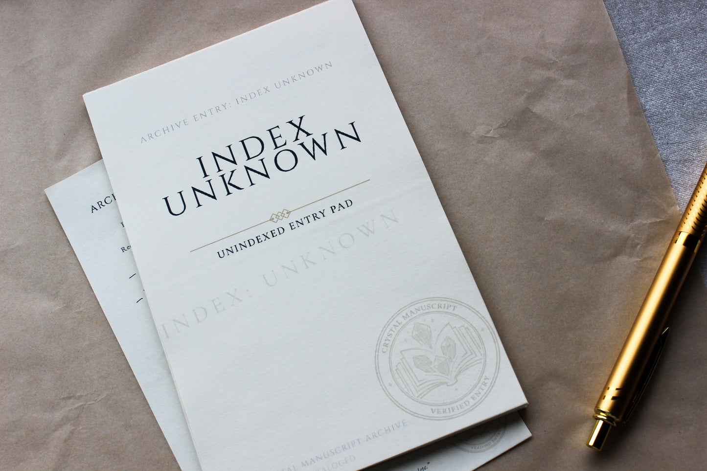 Index Unknown archive-inspired notepad by Crystal Manuscript