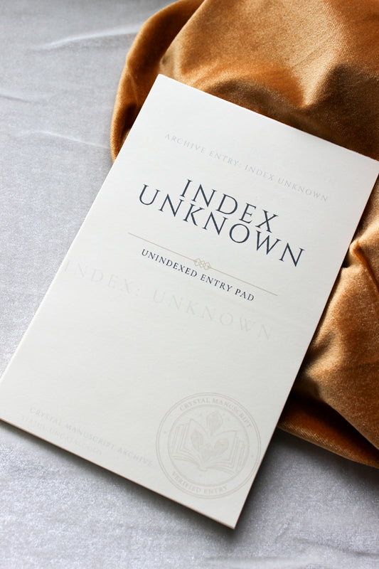 Index Unknown archive-inspired notepad by Crystal Manuscript