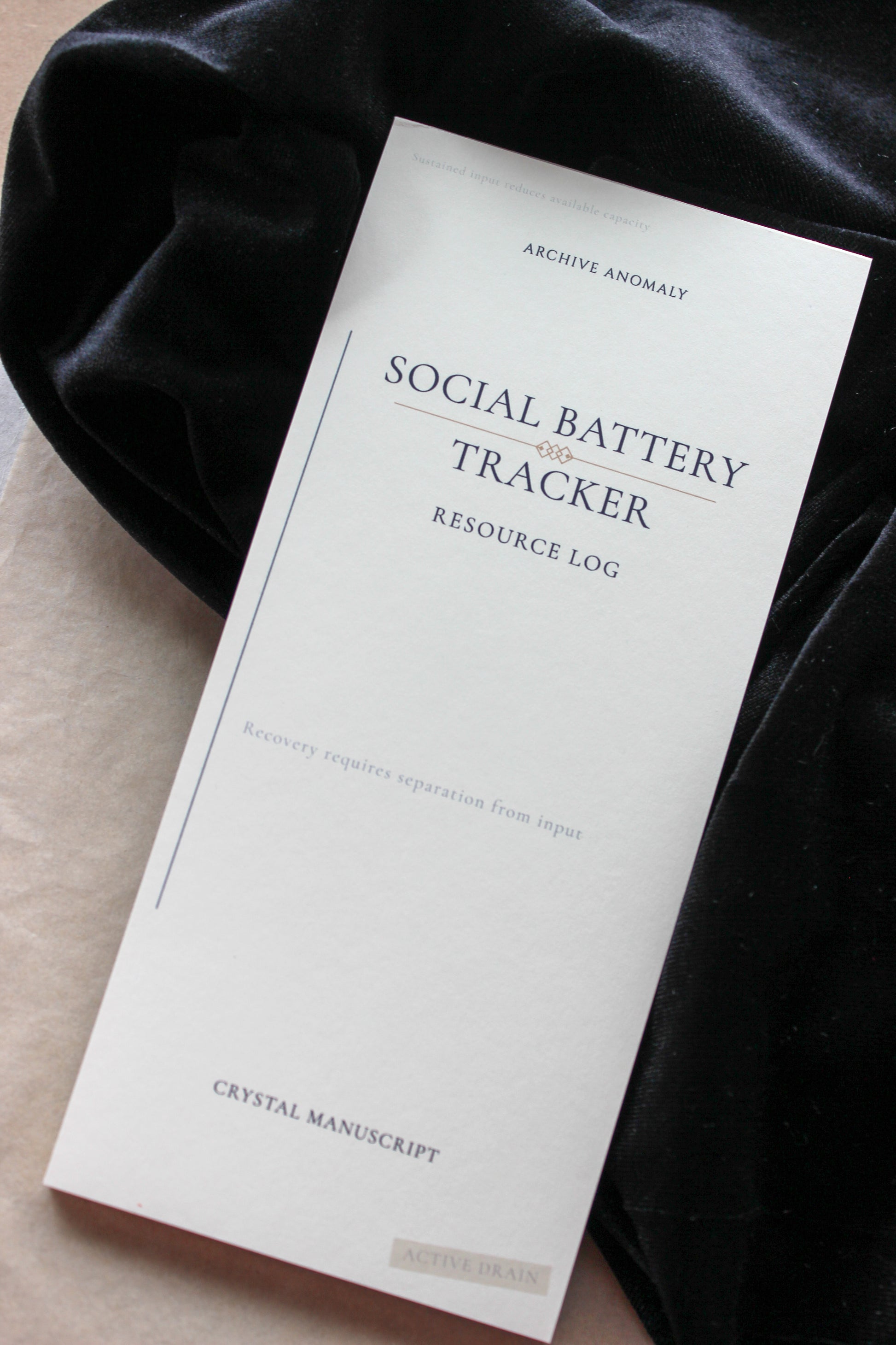 Social Battery Tracker archive-inspired notepad by Crystal Manuscript