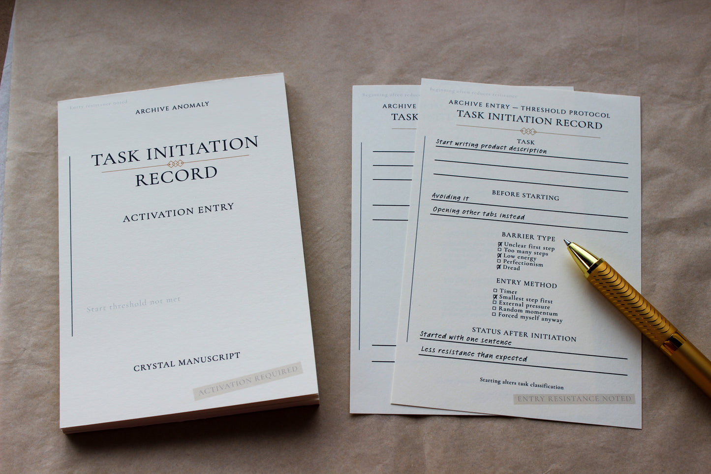 Task Initiation archive-inspired notepad by Crystal Manuscript