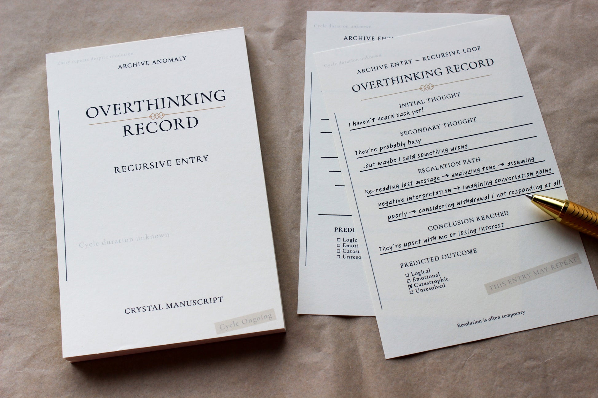 Overthinking Record archive-inspired notepad by Crystal Manuscript