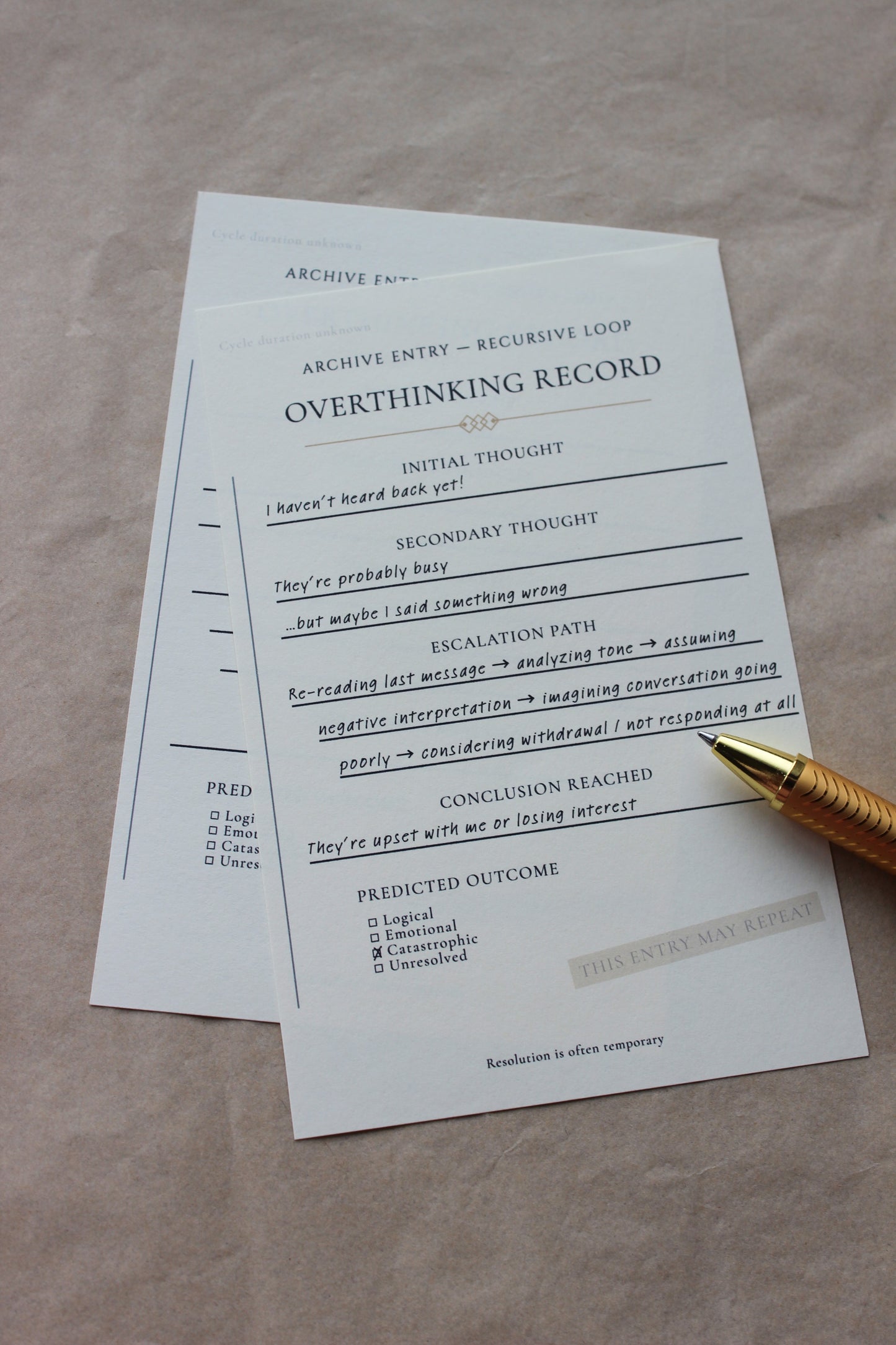 Overthinking Record archive-inspired notepad by Crystal Manuscript