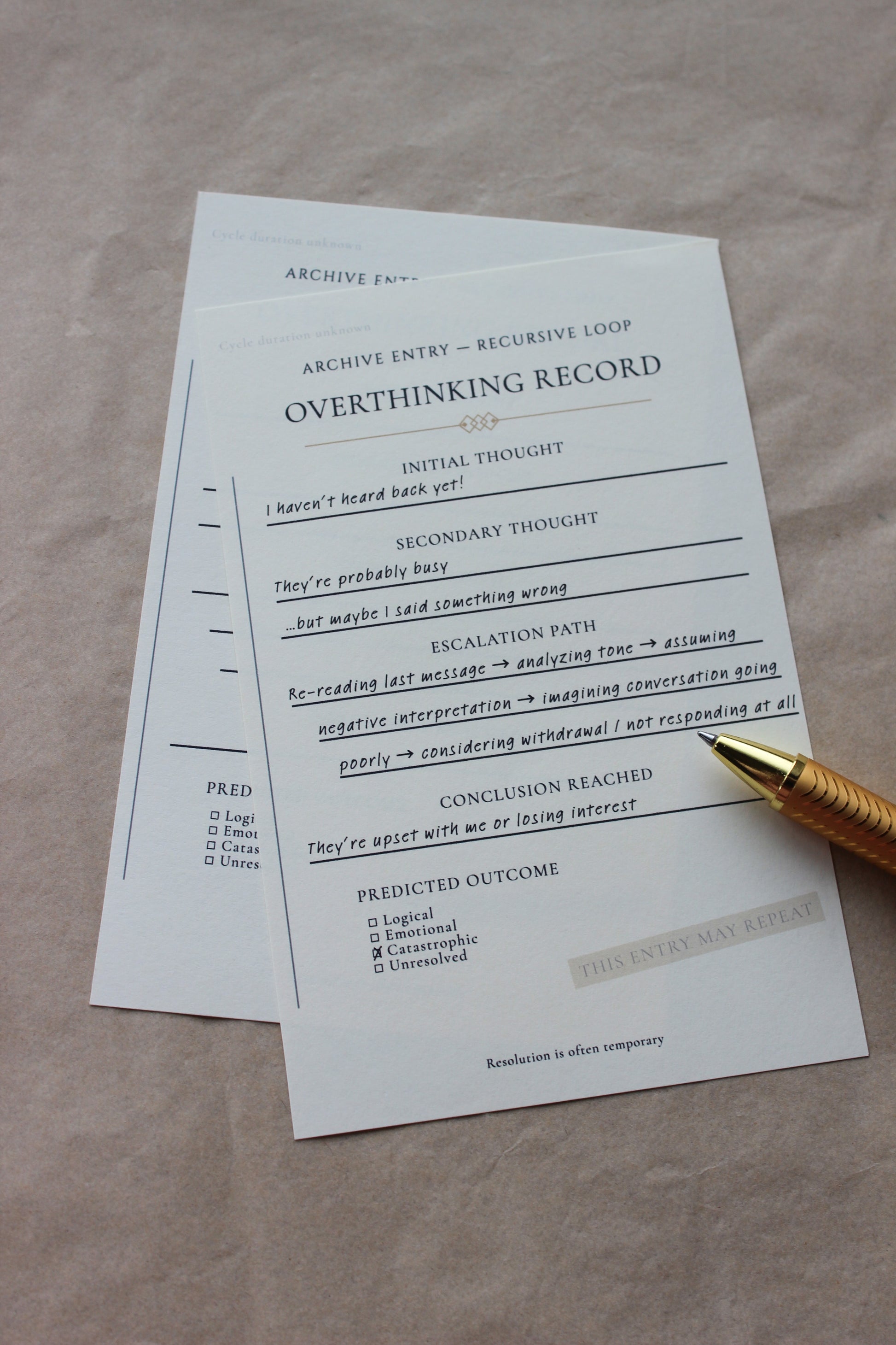 Overthinking Record archive-inspired notepad by Crystal Manuscript