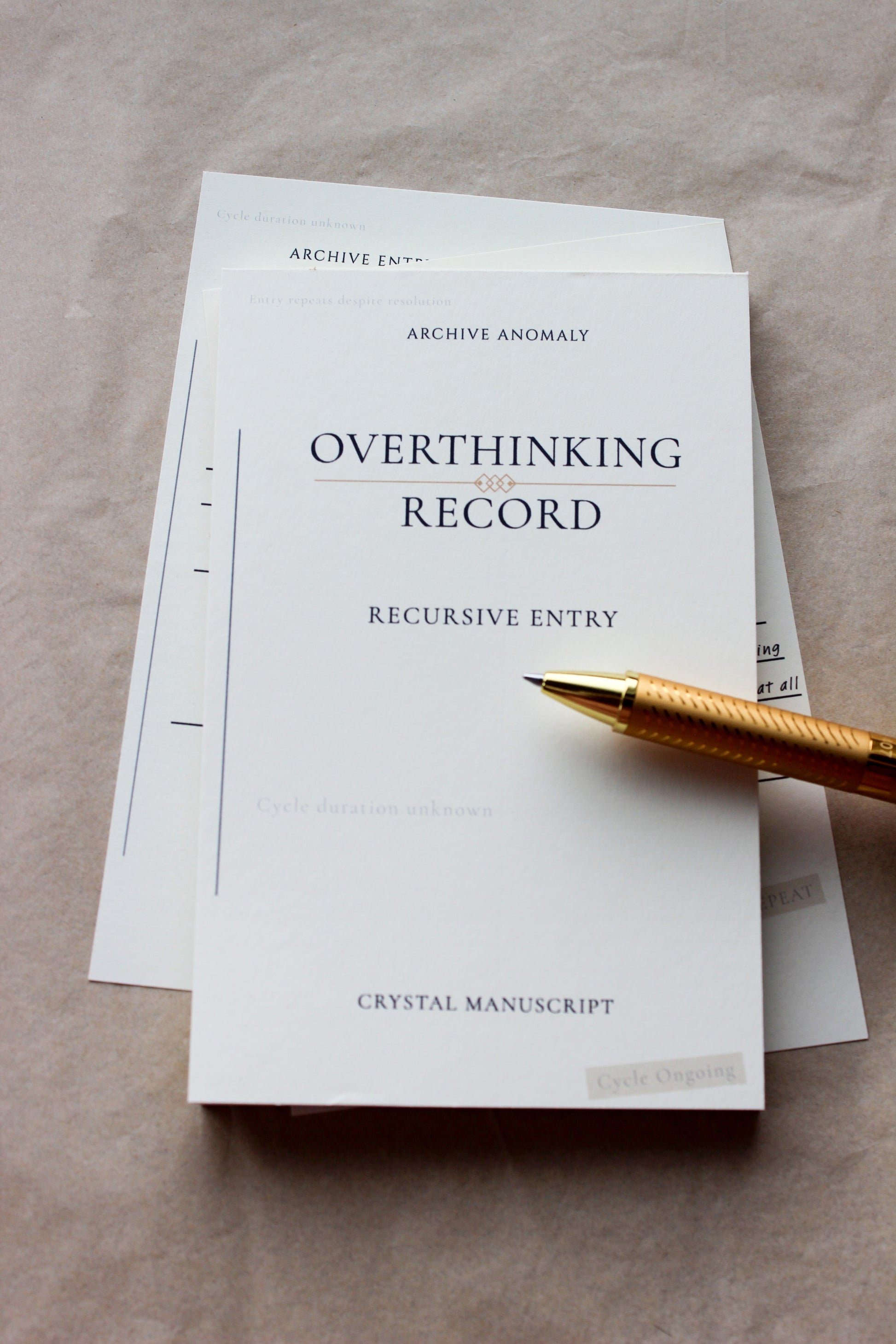 Overthinking Record archive-inspired notepad by Crystal Manuscript