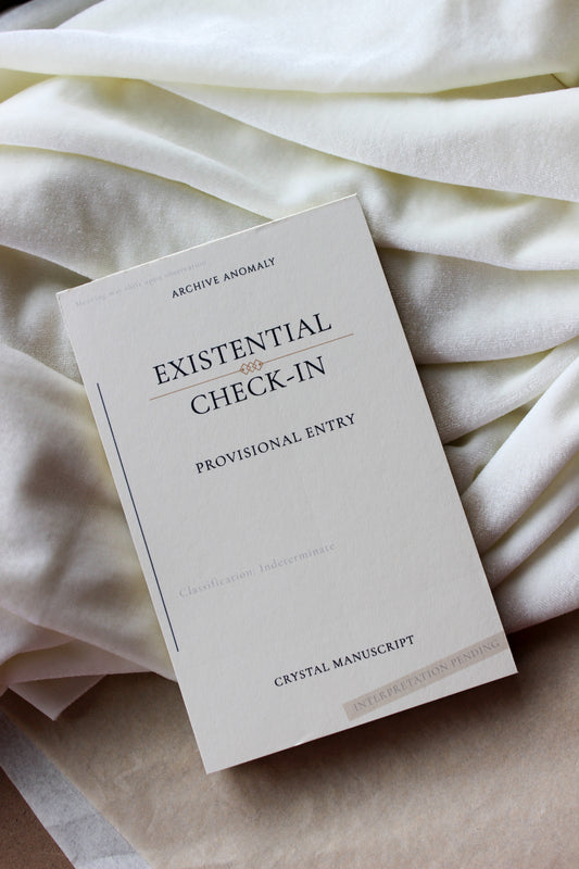 Existential Check-In archive-inspired notepad by Crystal Manuscript