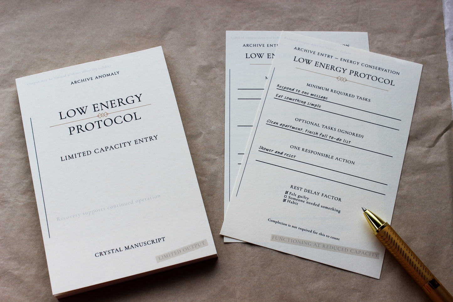 Low Energy Protocol archive-inspired notepad by Crystal Manuscript