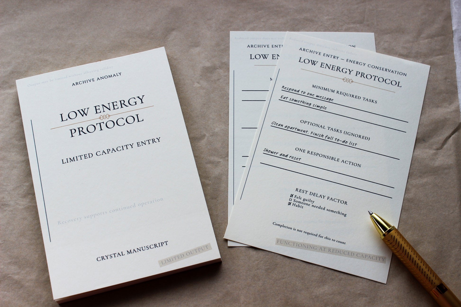 Low Energy Protocol archive-inspired notepad by Crystal Manuscript