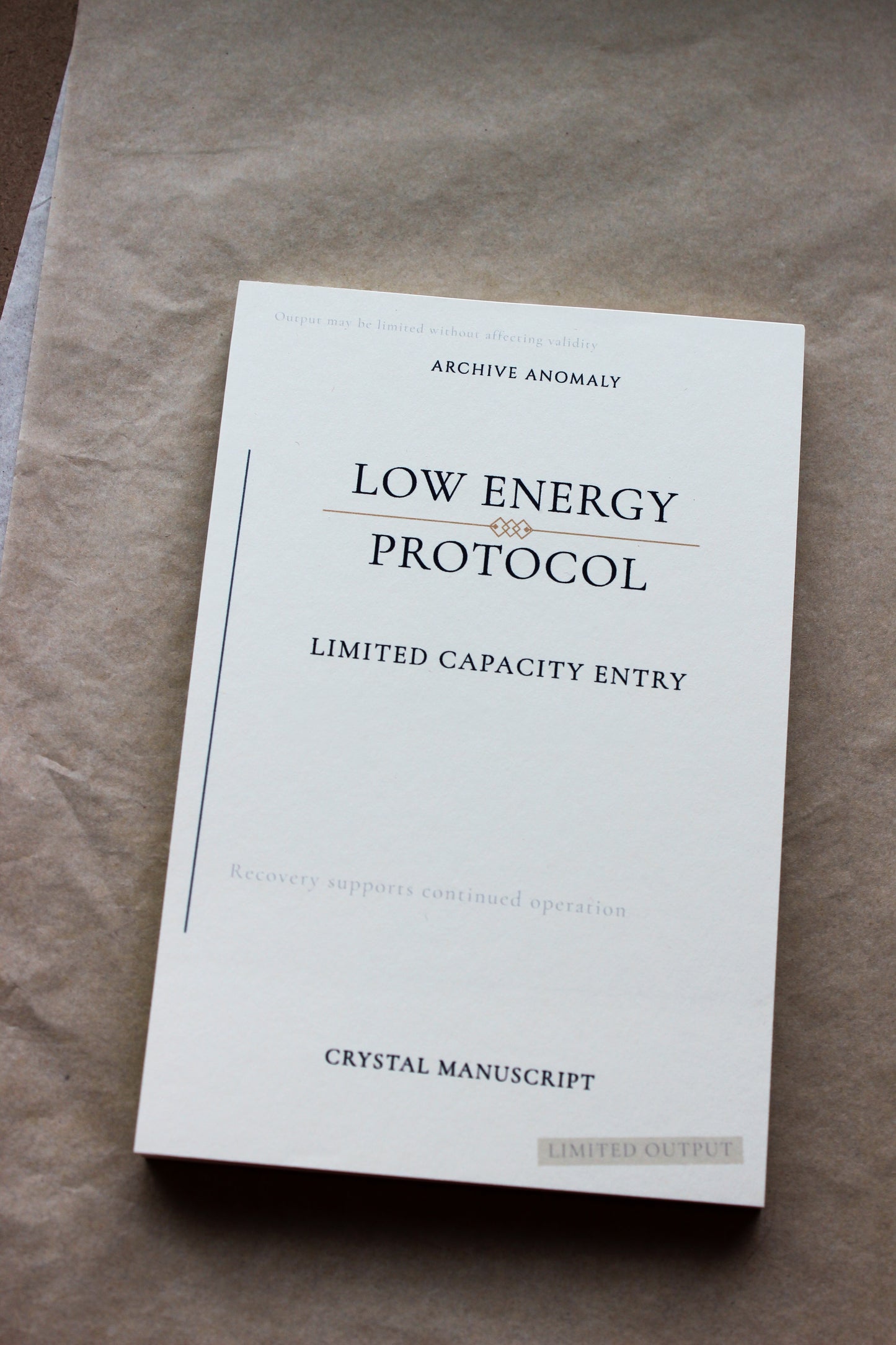 Low Energy Protocol archive-inspired notepad by Crystal Manuscript