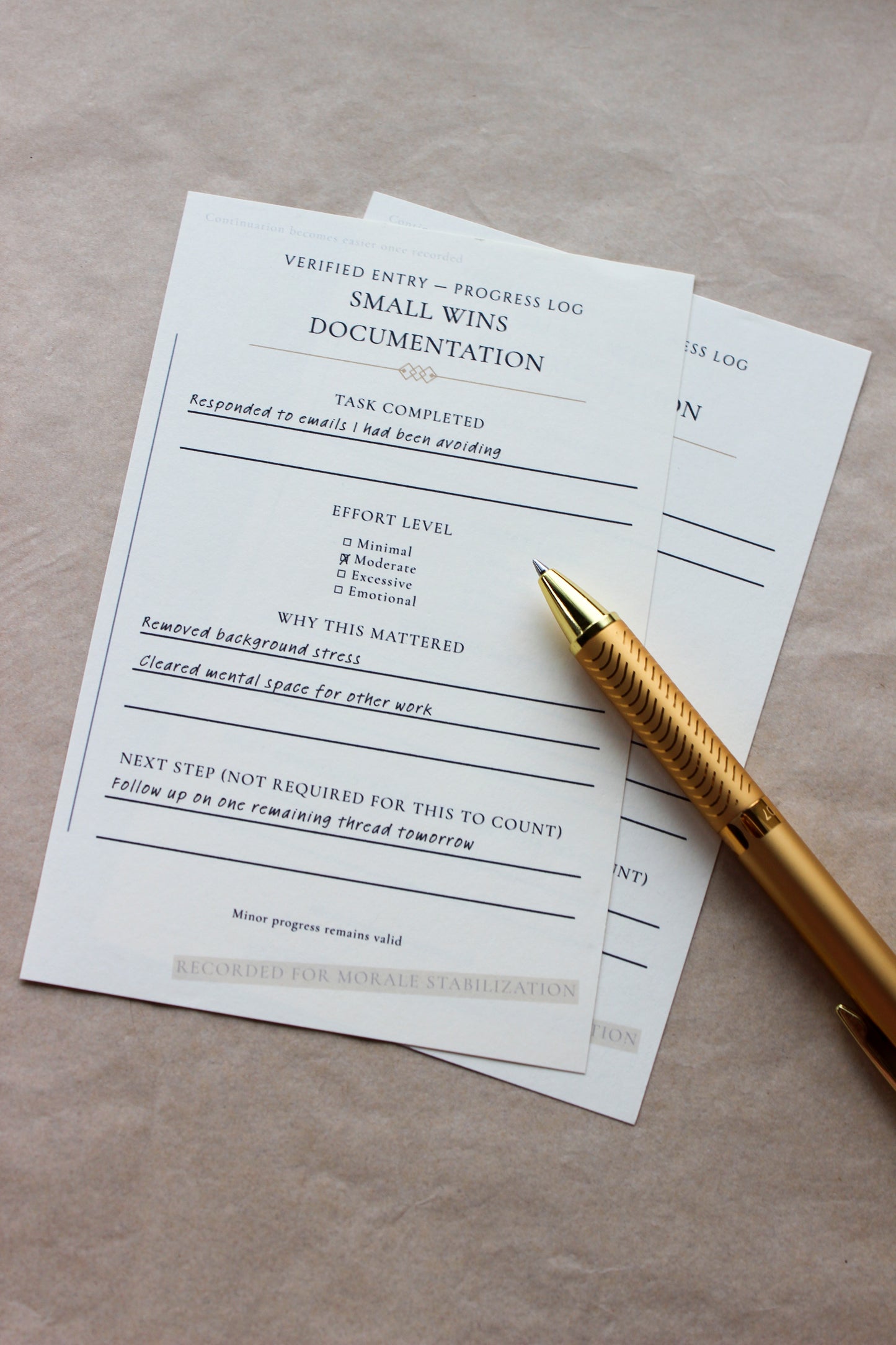Small Wins Documentation archive-inspired notepad by Crystal Manuscript
