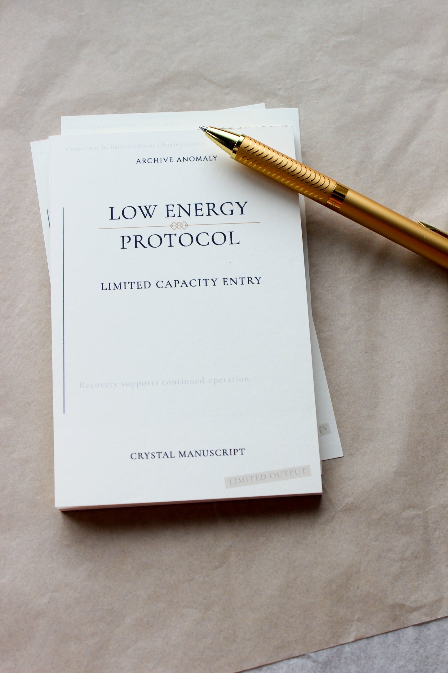 Low Energy Protocol archive-inspired notepad by Crystal Manuscript