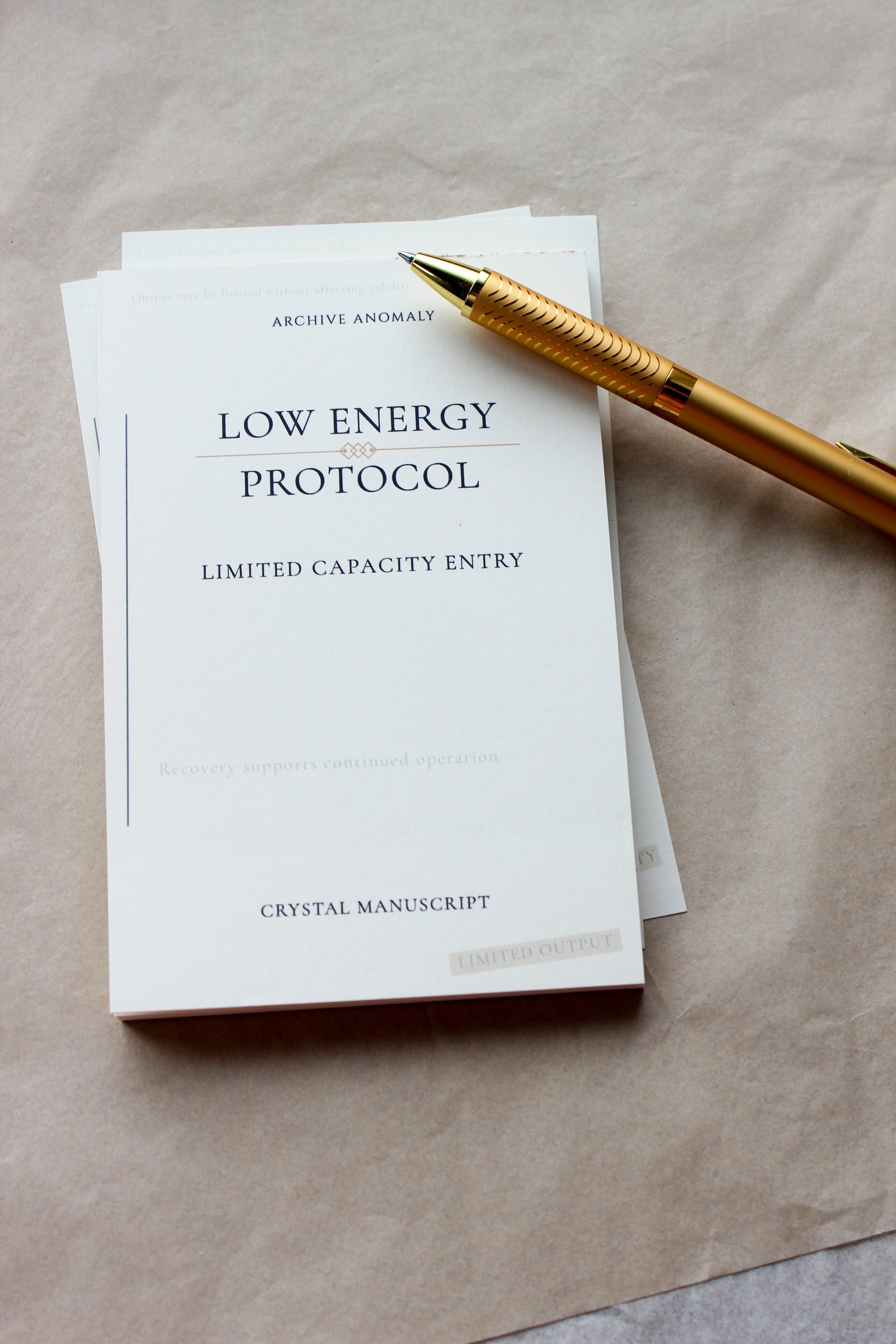 Low Energy Protocol archive-inspired notepad by Crystal Manuscript