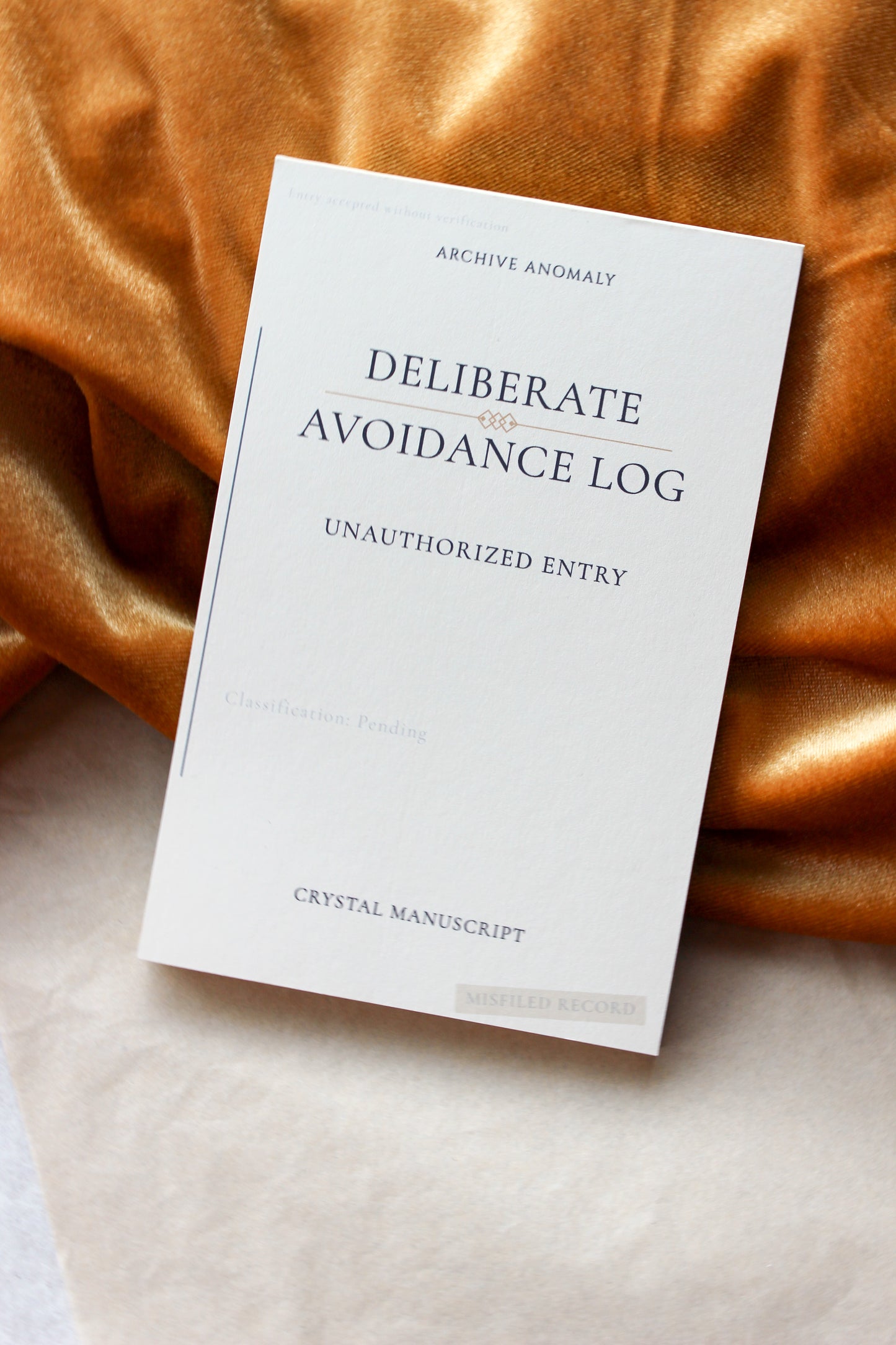Deliberate Avoidance Log archive-inspired notepad by Crystal Manuscript