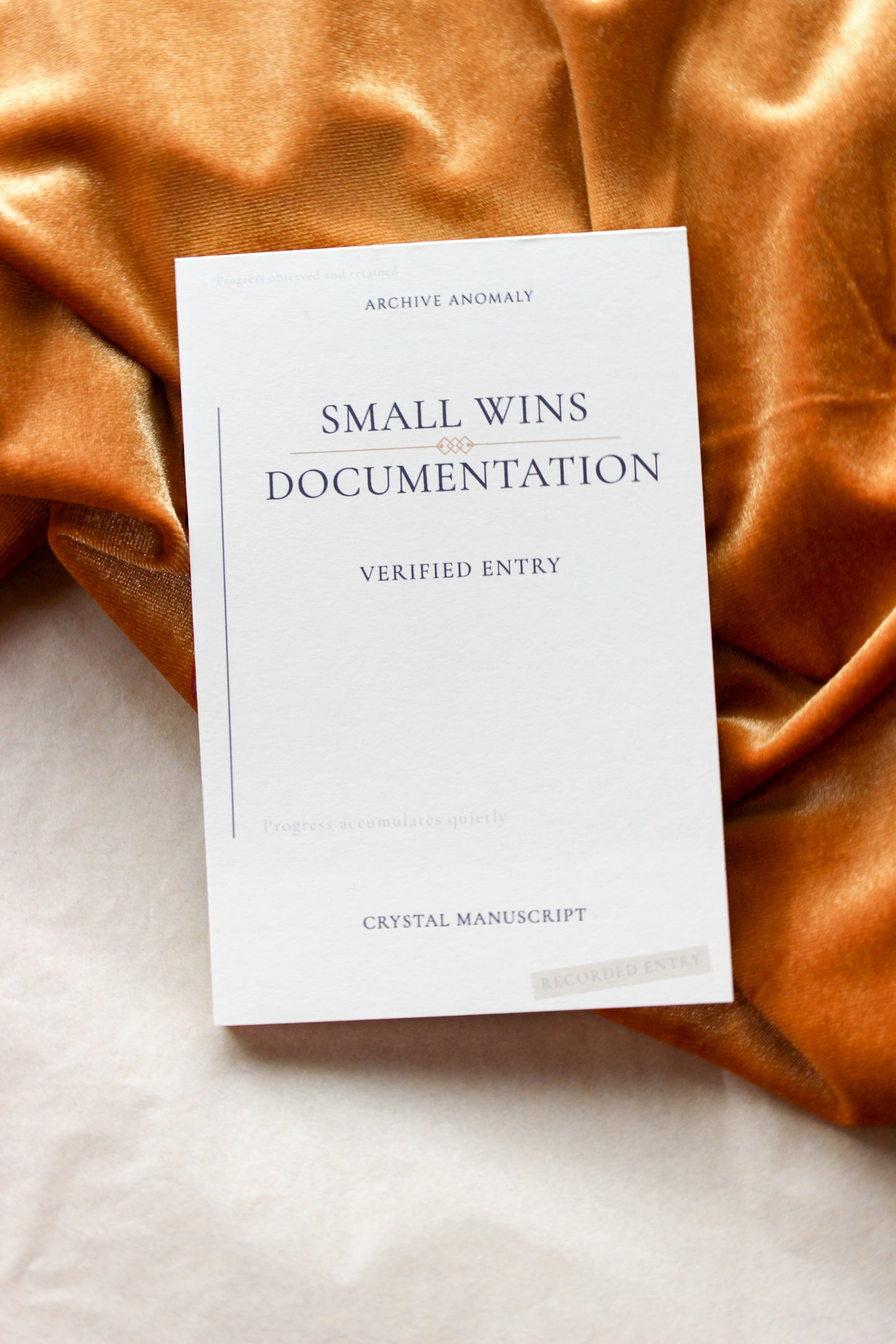 Small Wins Documentation archive-inspired notepad by Crystal Manuscript