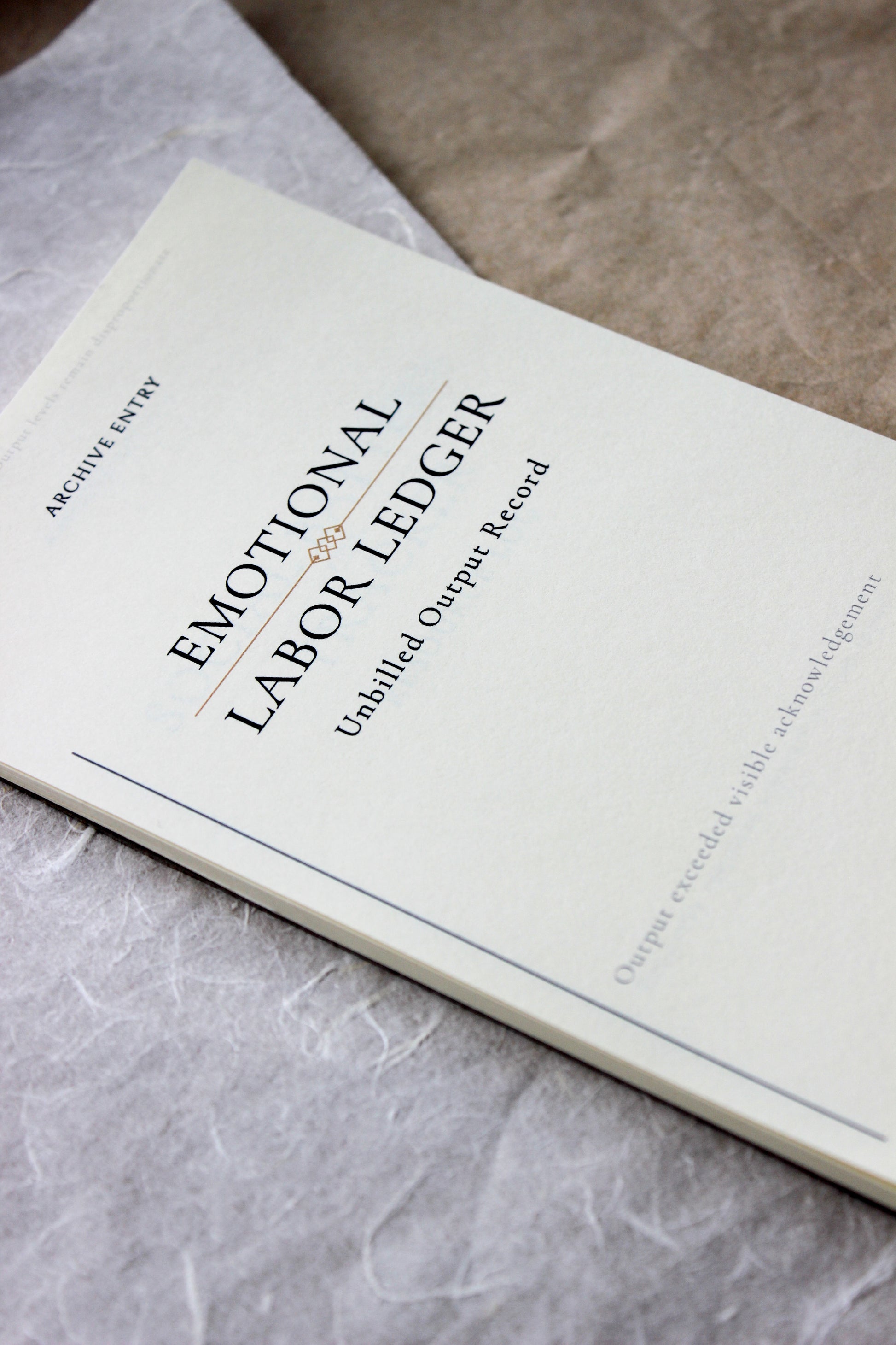 Emotional Labor Ledger Notepad archive-inspired notepad by Crystal Manuscript