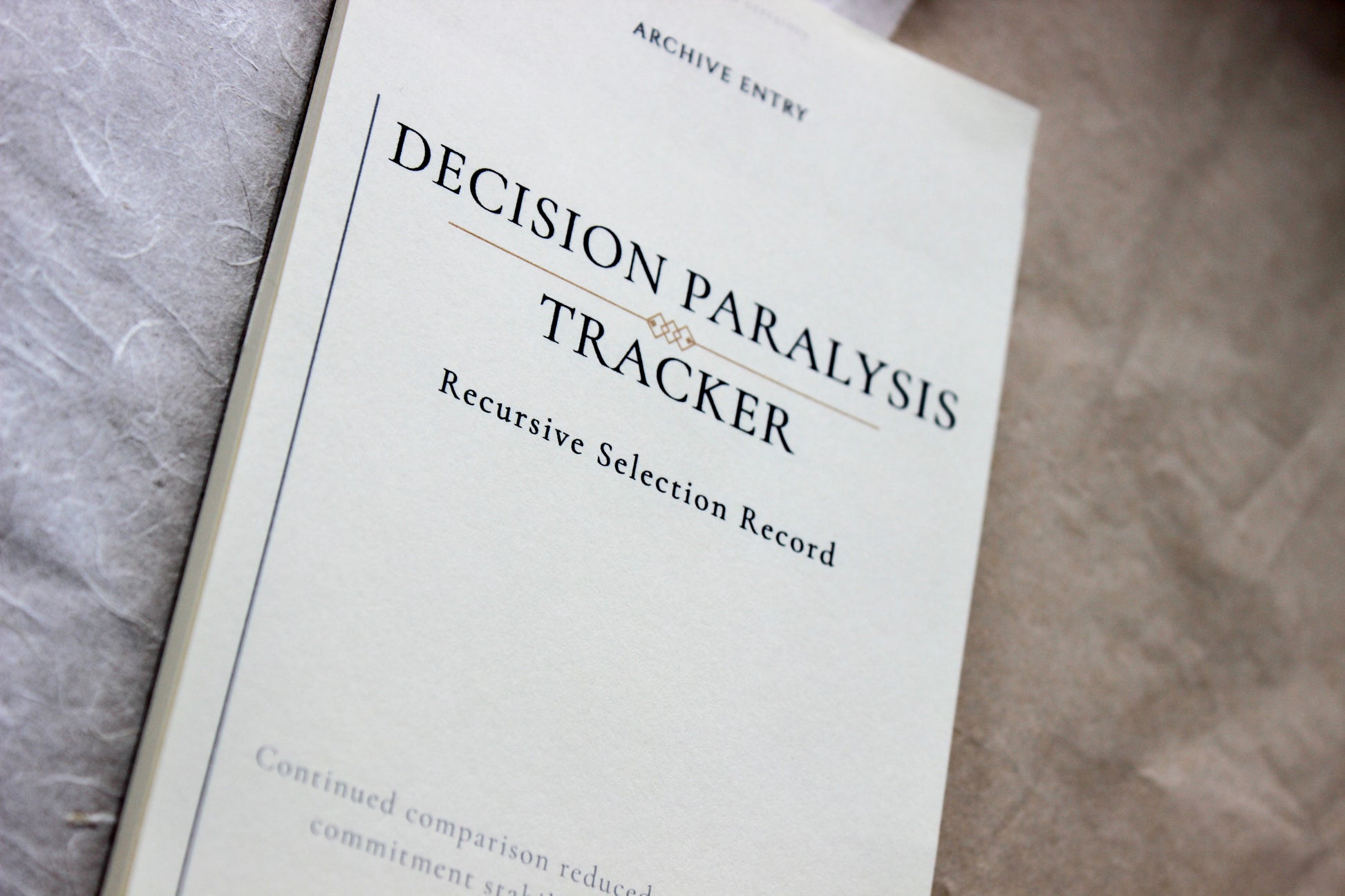 Decision Paralysis Tracker Notepad archive-inspired notepad by Crystal Manuscript