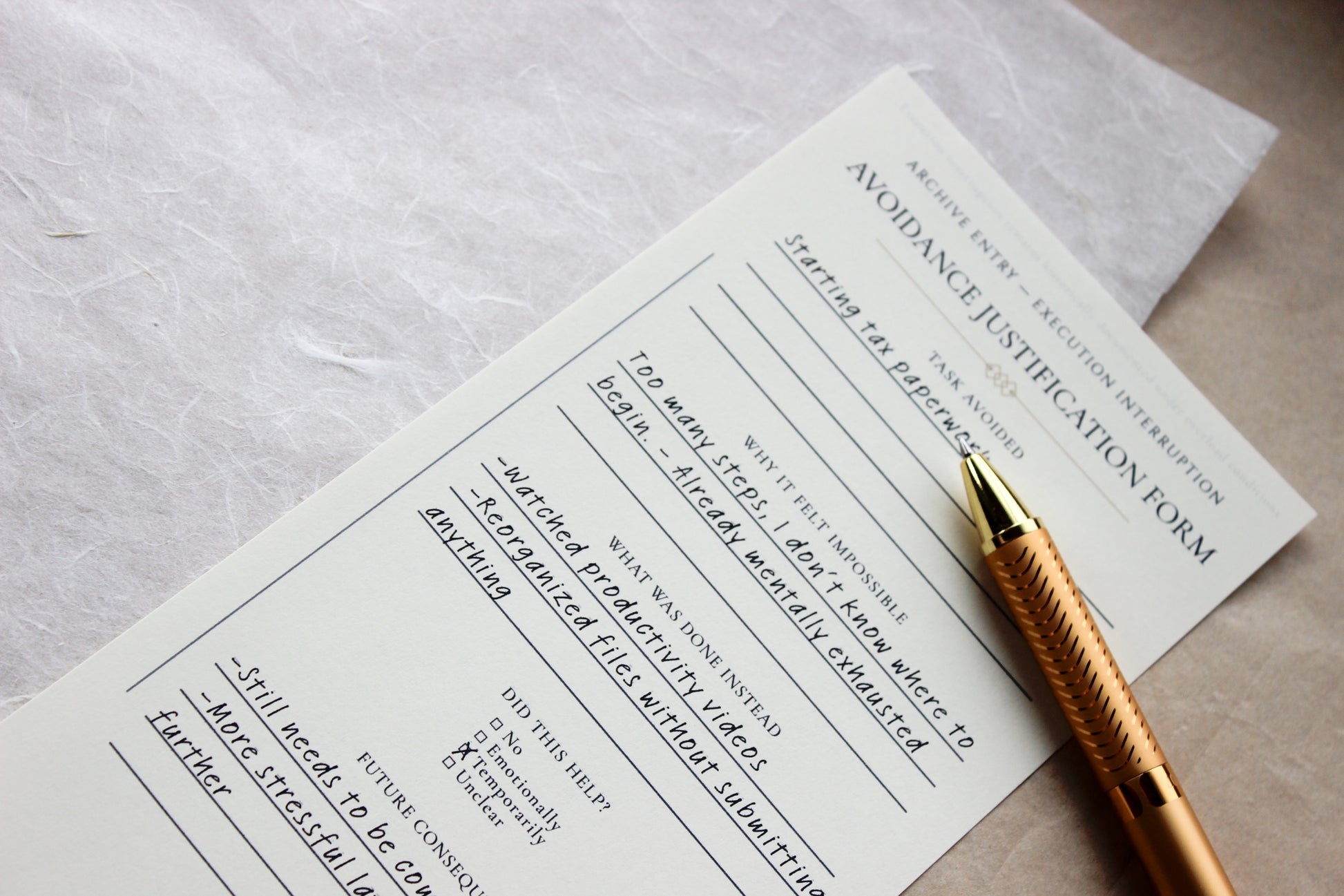 Avoidance Justification Form Notepad archive-inspired notepad by Crystal Manuscript
