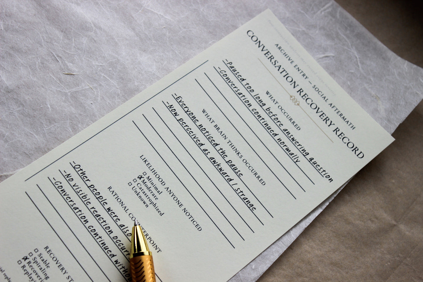 Conversation Recovery Record Notepad archive-inspired notepad by Crystal Manuscript