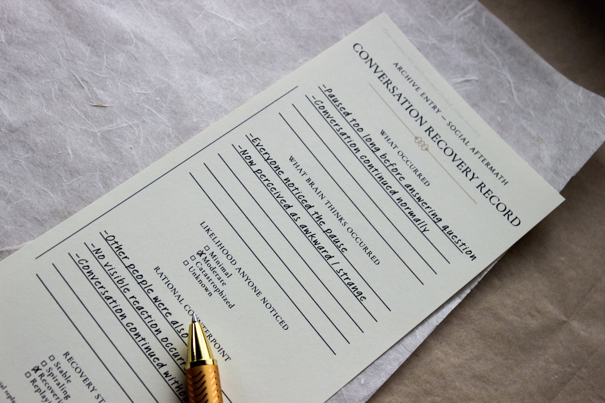 Conversation Recovery Record Notepad archive-inspired notepad by Crystal Manuscript