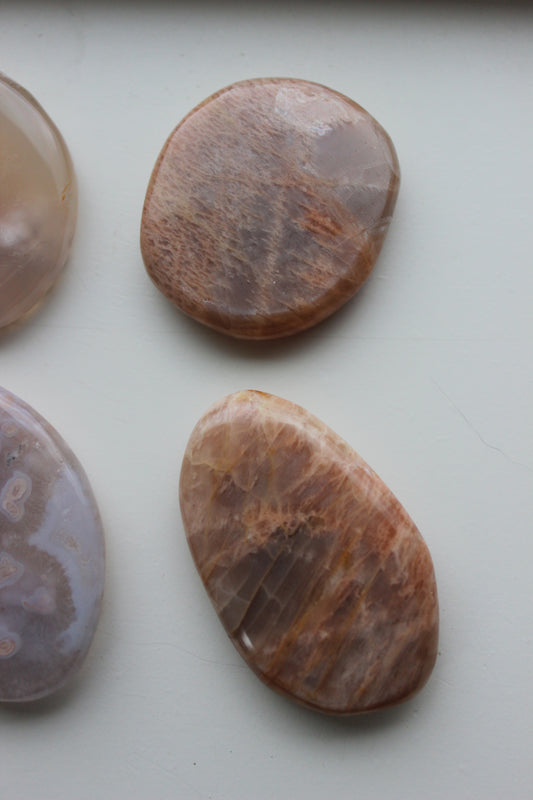 Peach Moonstone Flat Palm Stone