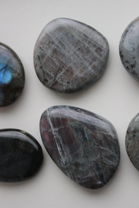 Flashy Labradorite Flat Palm Stone