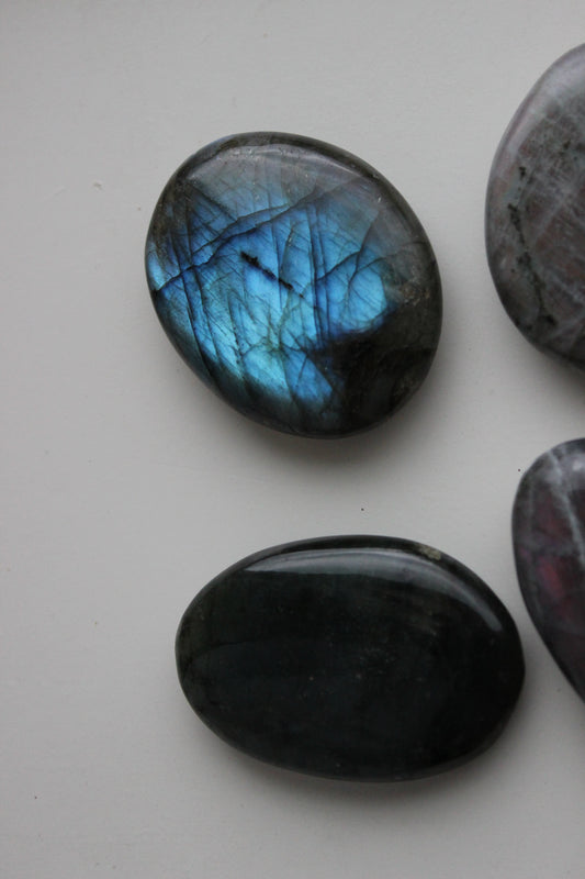 Blue Flash Labradorite Flat Palm Stone