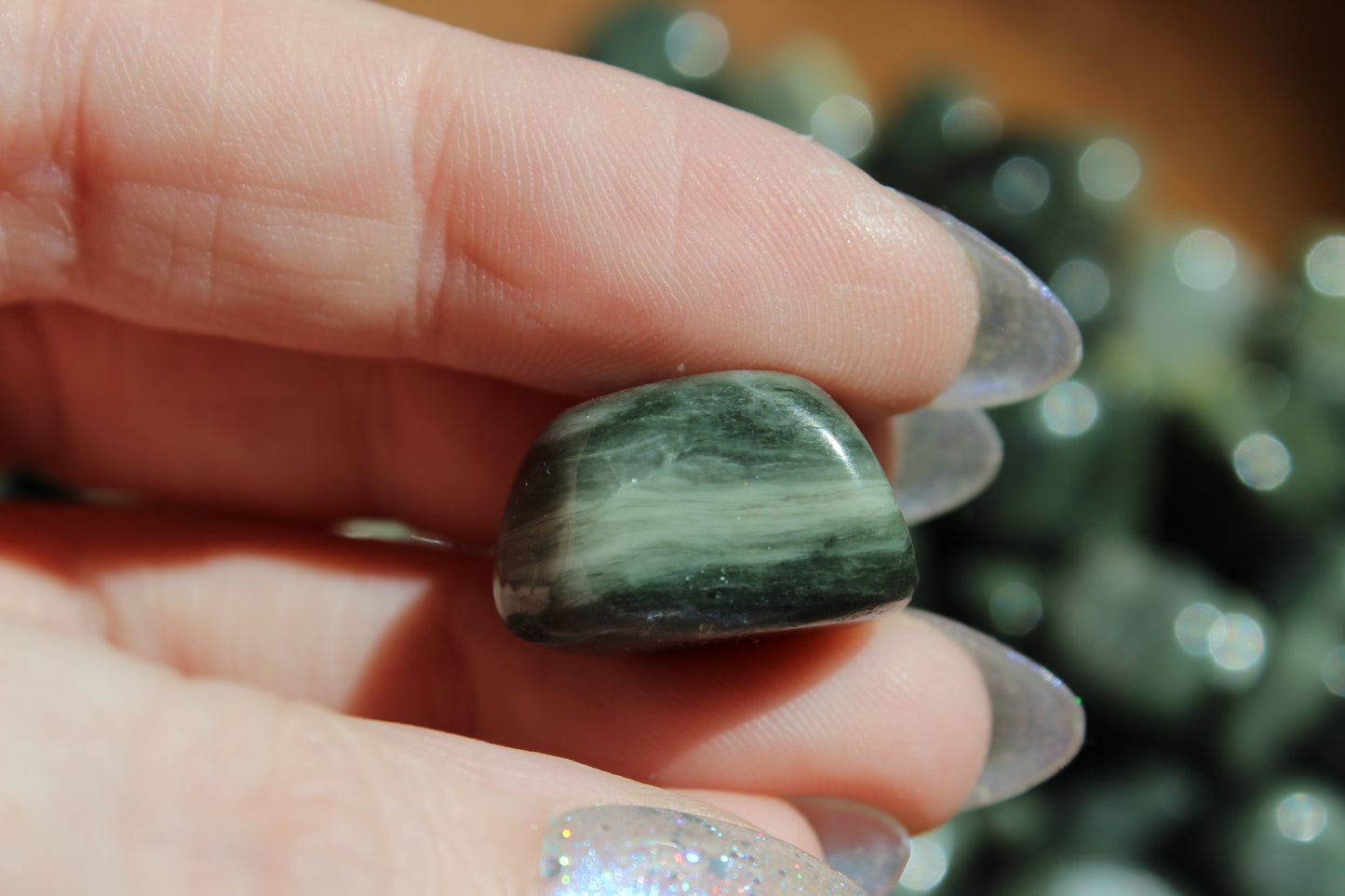 Green Hair Jasper Tumbled Mini Stones